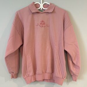 Vintage Pink Embroidered Bow and Flower Collared Sweater